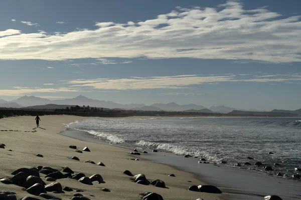 Vrouw Rennen Todos Santos Baja California Strand Landschap — Stockfoto