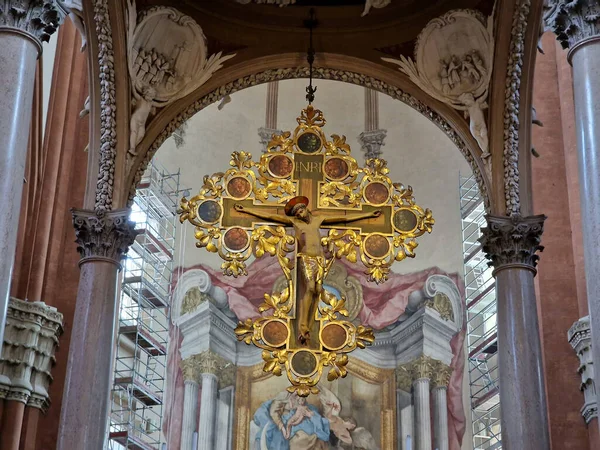 Μορταδέλα Piazza Maggiore Εκκλησία San Petronio Βασιλική Εσωτερικό — Φωτογραφία Αρχείου