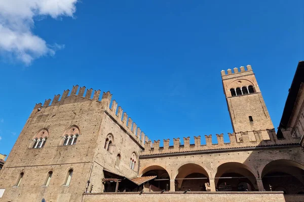 Bolonha Piazza Maggiore Vista Quadrada Rei Enzo Palácio — Fotografia de Stock