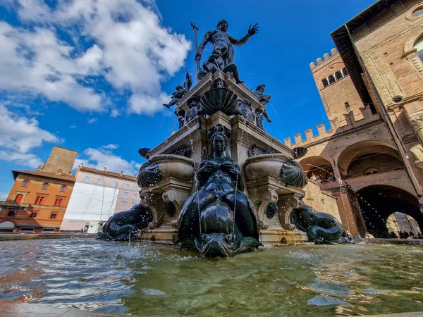 Bologna Place Piazza Maggiore Neptunbrunnen Detail Aus Nächster Nähe — Stockfoto