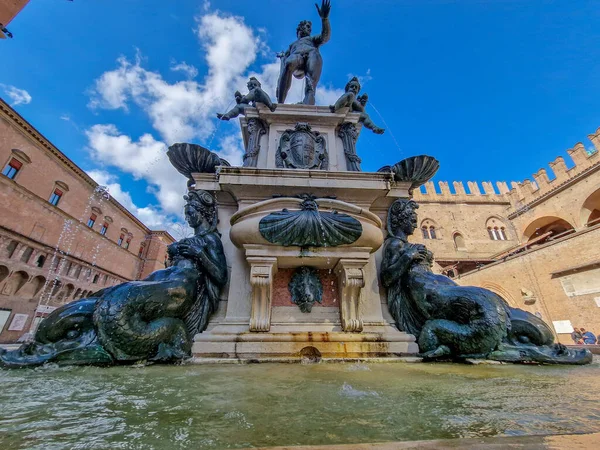 Bolonia Lugar Piazza Maggiore Neptune Fuente Detalle Cerca — Foto de Stock