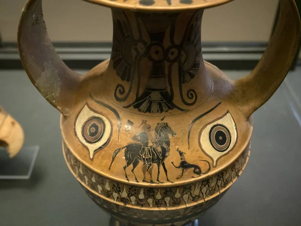 Etruscan Μαύρη Ζωγραφισμένη Λεπτομέρεια Κύπελλο Κεραμικής Φιγούρα — Φωτογραφία Αρχείου