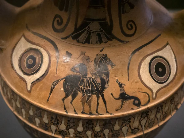 Etruskisch Zwart Geschilderd Figuur Aardewerk Beker Detail — Stockfoto