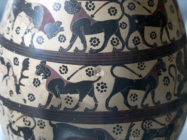 Etruscan Noir Peint Figure Poterie Tasse Détail — Photo