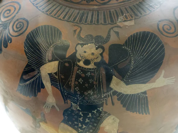 Sótão Etrusco Grego Preto Pintado Figura Olaria Copo Detalhe — Fotografia de Stock