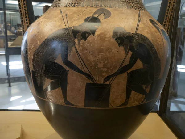 Αττική Etruscan Ελληνική Μαύρη Ζωγραφισμένη Λεπτομέρεια Κύπελλο Κεραμικής Φιγούρα — Φωτογραφία Αρχείου