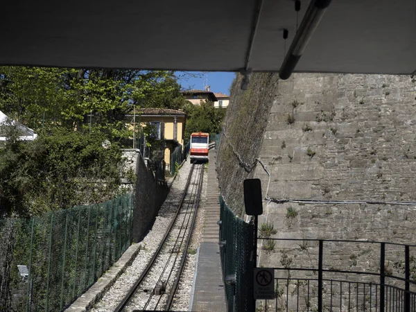 Velho Teleférico Bergamo Elevador Funicular — Fotografia de Stock