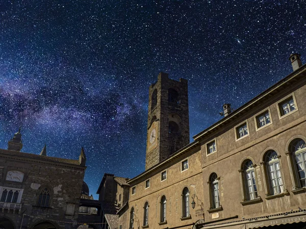 Bergamo Mittelalterliche Stadt Piazza Maggiore Platz Blick Sternenklare Nacht — Stockfoto