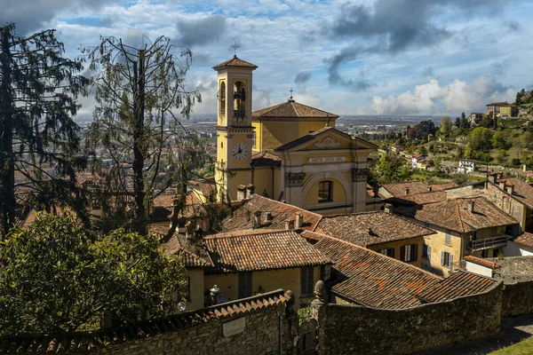 Bergamo Middeleeuwse Stad Luchtfoto Panorama Uitzicht — Stockfoto