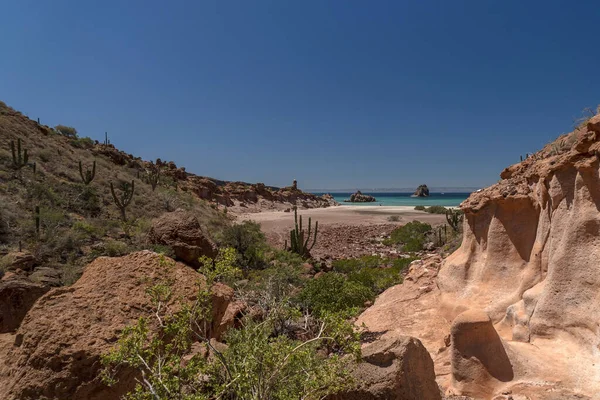 Yanardağ Kaya Taş Baja California Sur Mexico Deniz Manzarası — Stok fotoğraf