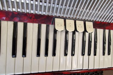 Eski bandoneon akordeonu. Ayrıntıları kapat.
