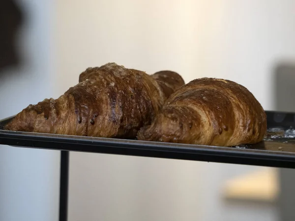 Fresh French Croissant Hotel Breakfast Detail Close — ストック写真