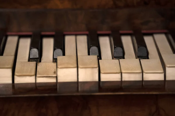 Vintage Old Piano Keyboard Detail Close — Stock fotografie