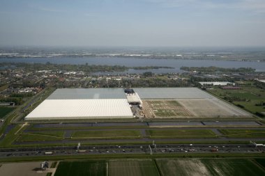 holland greenhouse farmed fields aerial view panorama