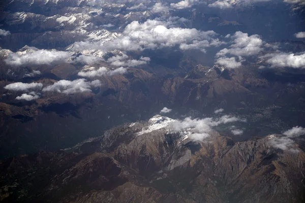 Alpen Luftaufnahme Panoramalandschaft Aus Flugzeugsicht — Stockfoto