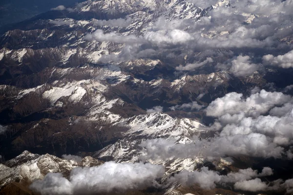 Alpen Luftaufnahme Panoramalandschaft Aus Flugzeugsicht — Stockfoto
