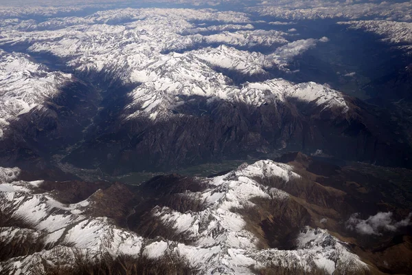 Alpes Vista Aérea Panorama Paisaje Desde Vista Avión —  Fotos de Stock