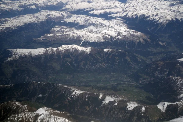 Alpen Luftaufnahme Panoramalandschaft Aus Flugzeugsicht — Stockfoto