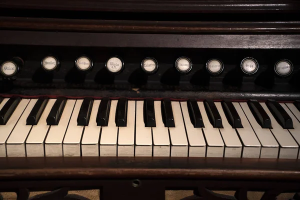 Old Organ Keyboard Vintage Detail Close — Foto de Stock