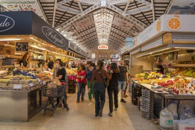 VALENCIA, SPAIN - MAY 3 2022 - The historic market full of customers, mecado central with more than 1200 stalls with fresh products