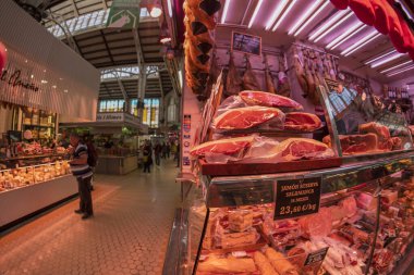 VALENCIA, SPAIN - MAY 3 2022 - The historic market full of customers, mecado central with more than 1200 stalls with fresh products