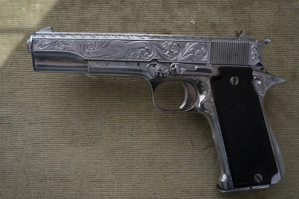 8Mm Silver Pistol Narcos Style Gun — Stock Photo, Image