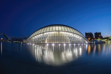 Valencia İspanya Ciutat de les Arts i les Ciencies Sanat ve Bilim Şehri gece görüşü