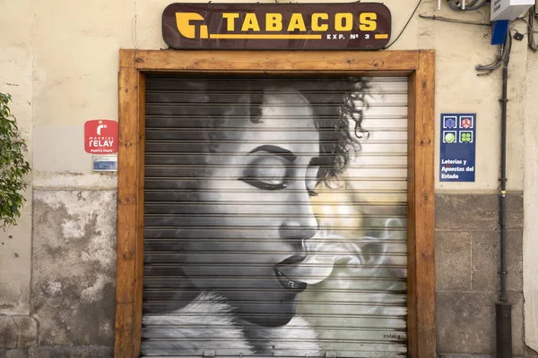 Курение Девушки Граффити Валенсии Испанская Деталь — стоковое фото