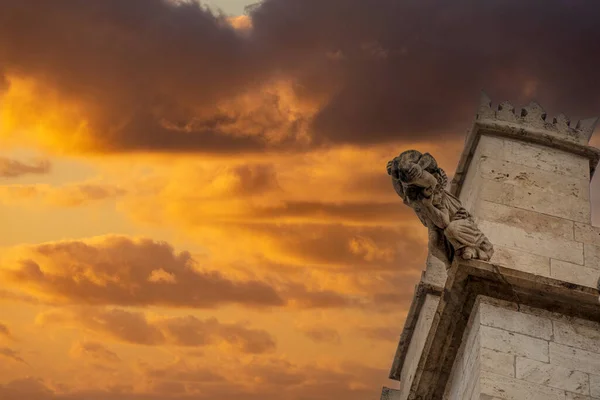 Silk Exchange Market Building Valencia Lonja Seda Gargoyles Detail Sunset — стоковое фото