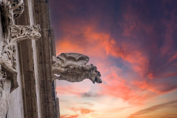 Pek Borsası Binası Valencia Lonja Seda Gargoyles Detay Gün Batımı — Stok fotoğraf