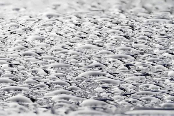 Gouttes Pluie Sur Métal Bleu Gros Plan Macro Détail — Photo