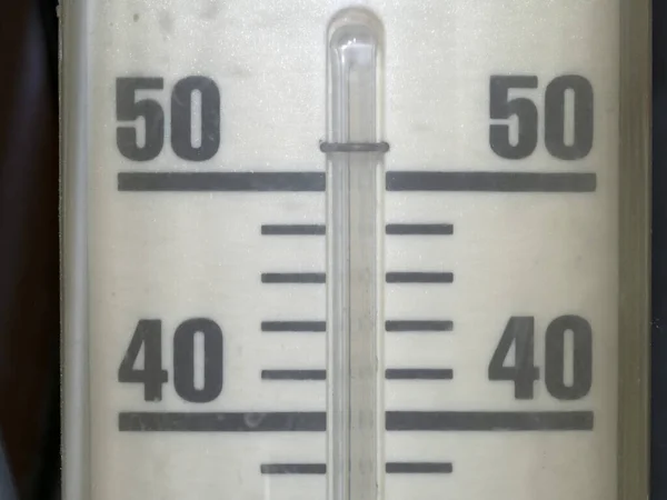 Grad Sehr Heißes Thermometer Detail Nahaufnahme Makro — Stockfoto