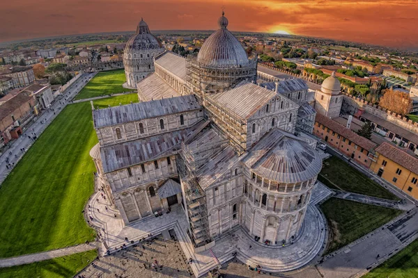 Duomo Pisa Cupola Tramonto Aerea Insolita Vista Dalla Torre Pendente — Foto Stock