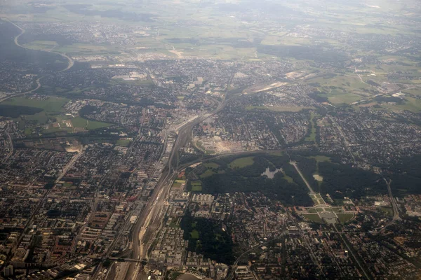 Munchen Bavaria Tyskland Område Antenn Landskap Från Flygplan Panorama — Stockfoto