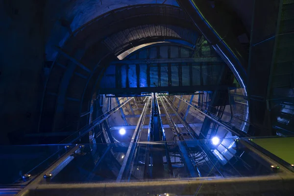 Graz Cave Tunnel Elevetor Light View Clock Tower — Stock Photo, Image