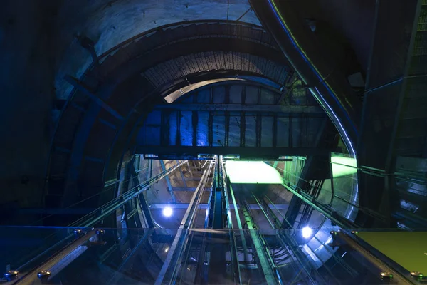 Graz Cave Tunnel Elevetor Light View Clock Tower — Stock Photo, Image
