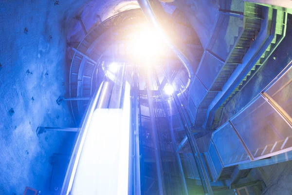 Graz Cave Tunnel Elevetor Light View Clock Tower — Stock Photo, Image