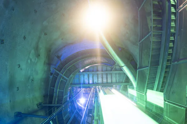 Graz Cave Tunnel Elevetor Light View Clock Tower — Stock Photo, Image