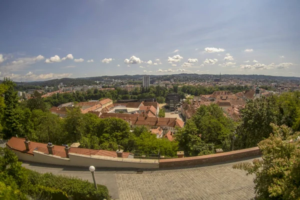 Letecké Panorama Graz Rakousko Pohledu Věžovou Věž — Stock fotografie