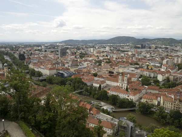 Saat Kulesinden Graz Avusturya Hava Manzarası — Stok fotoğraf