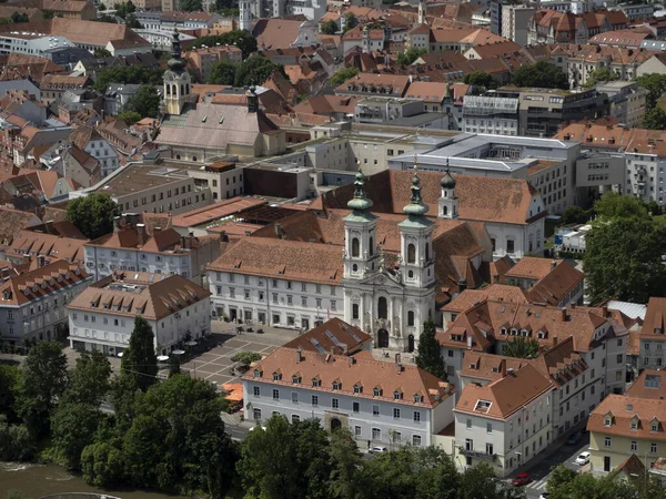 Graz Oostenrijk Luchtfoto Panorama Van Klokkentoren Uitzicht — Stockfoto