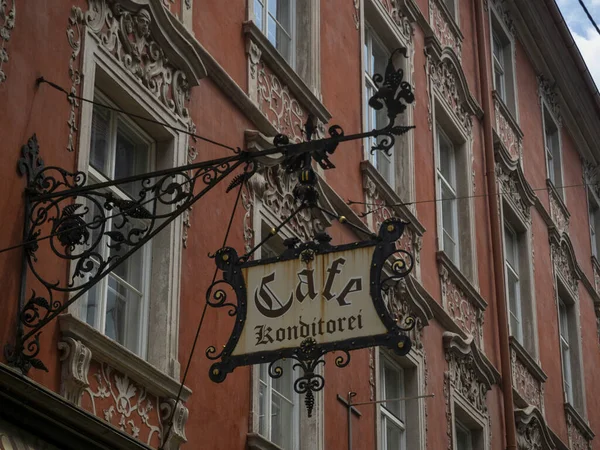Kawiarnia Znak Graz Austria Historyczny Dom Budynku Widok — Zdjęcie stockowe