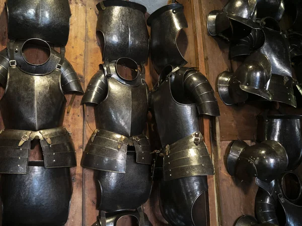 Muitos Detalhes Armaduras Metal Ferro Medieval — Fotografia de Stock