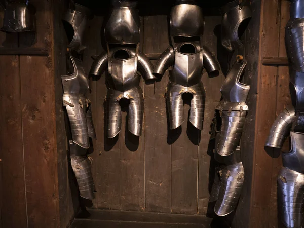 Many Medieval Iron Metal Armors Detail — Stock Photo, Image