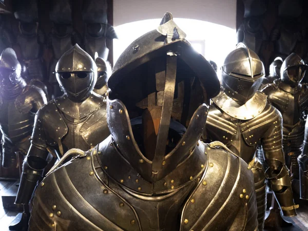 Many Medieval Iron Metal Armors Detail — Stock Photo, Image