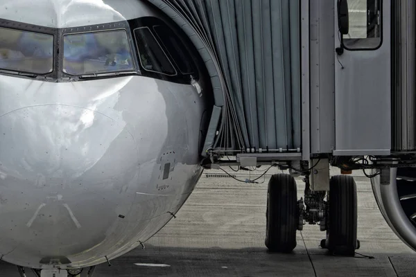Avião Portão Preparando Para Decolar Detalhe — Fotografia de Stock