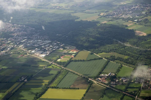 Viljellyt Pellot München Baijeri Saksa Alue Antenni Maisema Lentokone Panoraama — kuvapankkivalokuva