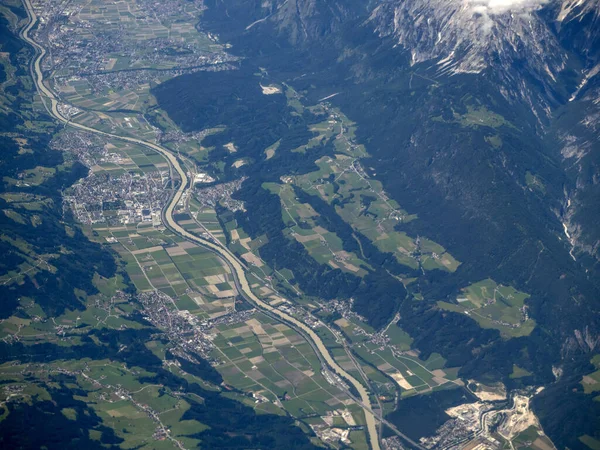 Innsbruck Vallei Luchtfoto Panorama Vanuit Vliegtuig Landschap — Stockfoto