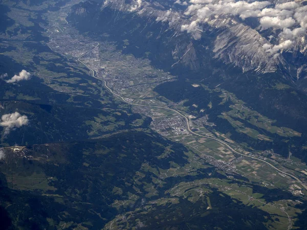 Panorama Aéreo Vale Innsbruck Paisagem Avião — Fotografia de Stock