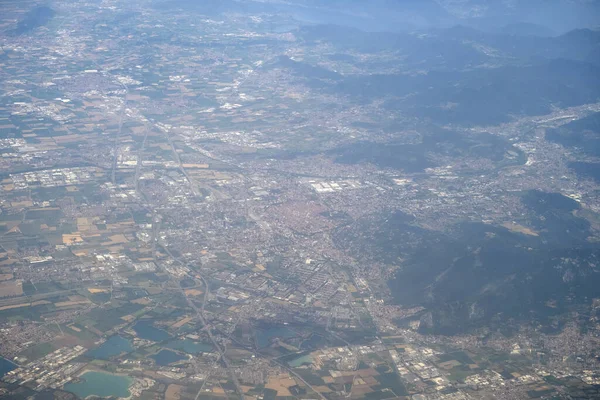 Pianura Padana River Valley Lombardia Aerial View Airplane Landscape — Stock Photo, Image